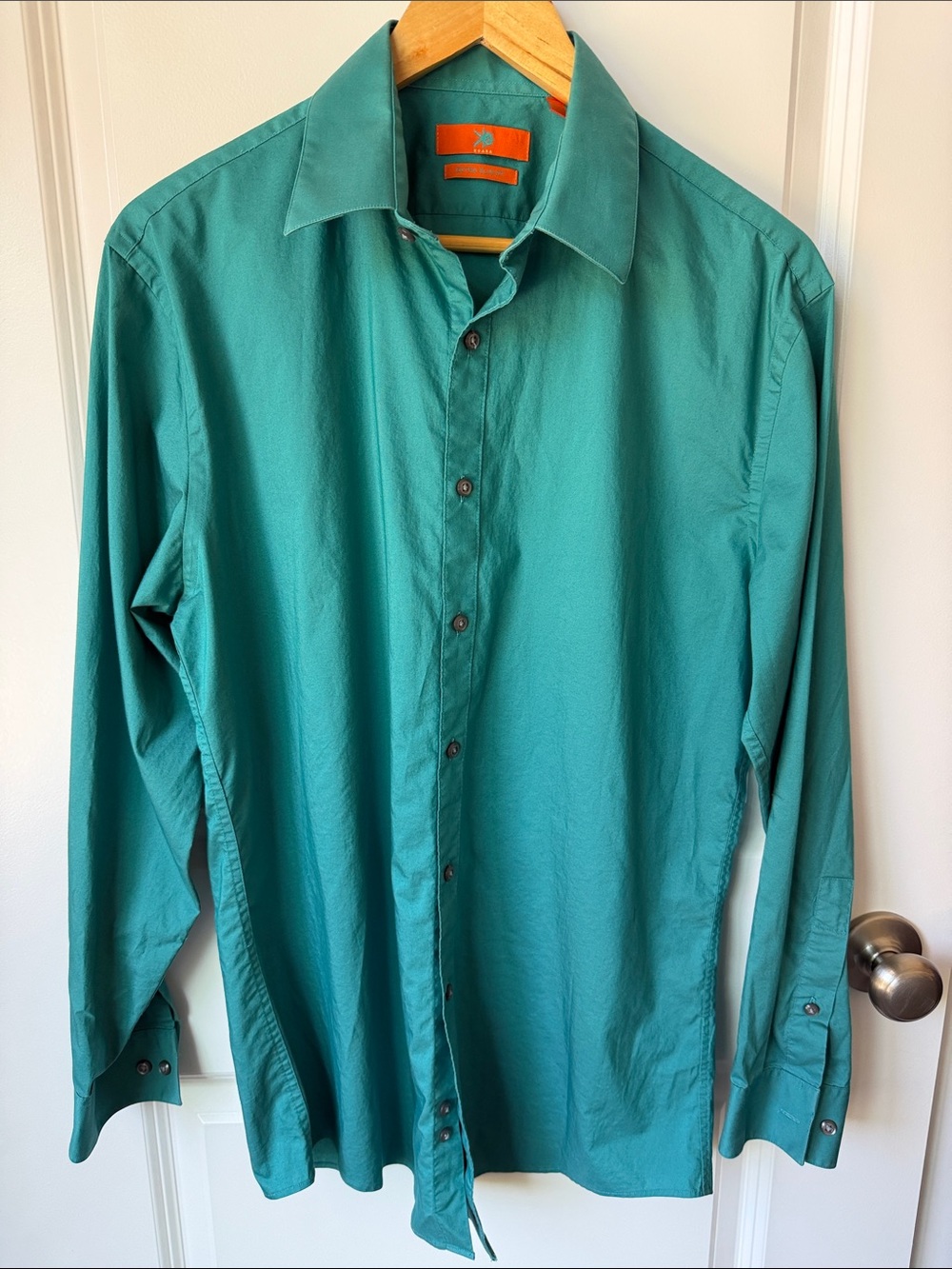 Egara Men's Teal Green Long-Sleeve Dress Shirt
